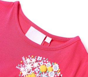 vidaXL Koszulka dziecięca, z kwiatowym nadrukiem, jaskraworóżowa, 116 3