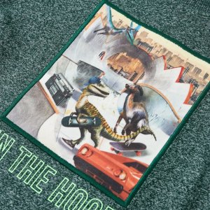 vidaXL Koszulka z długimi rękawami i dinozaurami, ciemnozielony melanż, 128 4