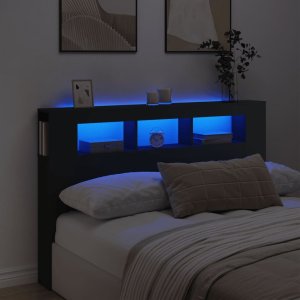 vidaXL Wezgłowie łóżka z LED, czarne, 160x18,5x103,5 cm Lumarko! 1