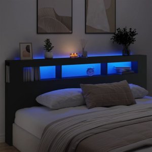 vidaXL Wezgłowie łóżka z LED, czarne, 220x18,5x103,5 cm Lumarko! 1