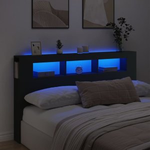 vidaXL vidaXL Wezgłowie łóżka z LED, czarne, 180x18,5x103,5 cm 1