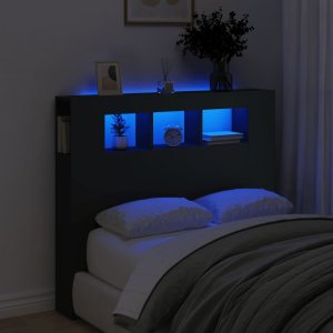 vidaXL Wezgłowie łóżka z LED, czarne, 120x18,5x103,5 cm Lumarko! 1