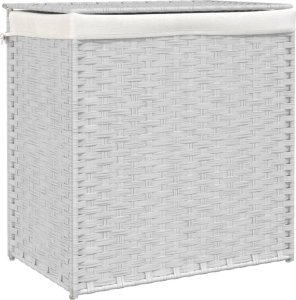 vidaXL Kosz na pranie z 2 komorami, biały, 53x35x57 cm, polirattan 2