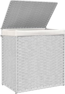 vidaXL Kosz na pranie z 2 komorami, biały, 53x35x57 cm, polirattan 4