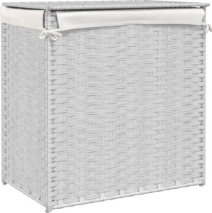 vidaXL Kosz na pranie z 2 komorami, biały, 53x35x57 cm, polirattan 6
