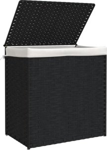vidaXL Kosz na pranie z 2 komorami, czarny, 53x35x57 cm, polirattan 4