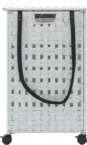 vidaXL Kosz na pranie z kółkami, biały, 66x35x60 cm, rattan 5