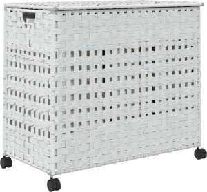 vidaXL Kosz na pranie z kółkami, biały, 66x35x60 cm, rattan 6