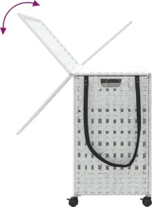 vidaXL Kosz na pranie z kółkami, biały, 66x35x60 cm, rattan 7