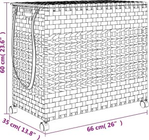 vidaXL Kosz na pranie z kółkami, biały, 66x35x60 cm, rattan 10