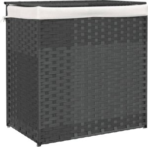 vidaXL Kosz na pranie z 2 komorami, szary, 53x35x57 cm, polirattan 2