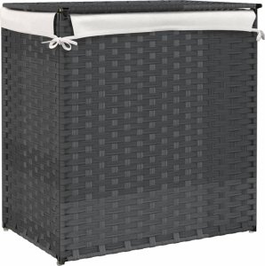 vidaXL Kosz na pranie z 2 komorami, szary, 53x35x57 cm, polirattan 6