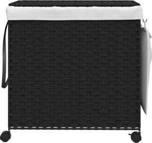 vidaXL Kosz na pranie z kółkami, czarny, 60x35x60,5 cm, rattan 3