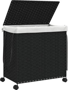 vidaXL Kosz na pranie z kółkami, czarny, 60x35x60,5 cm, rattan 4