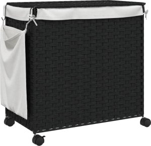vidaXL Kosz na pranie z kółkami, czarny, 60x35x60,5 cm, rattan 6