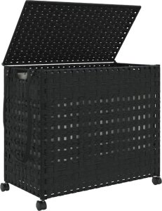 vidaXL Kosz na pranie z kółkami, czarny, 66x35x60 cm, rattan 4