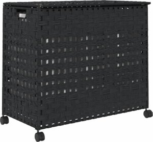 vidaXL Kosz na pranie z kółkami, czarny, 66x35x60 cm, rattan 6