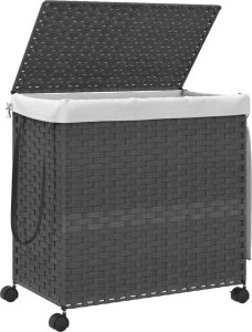 vidaXL Kosz na pranie z kółkami, szary, 60x35x60,5 cm, rattan 4