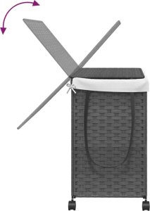 vidaXL Kosz na pranie z kółkami, szary, 60x35x60,5 cm, rattan 7