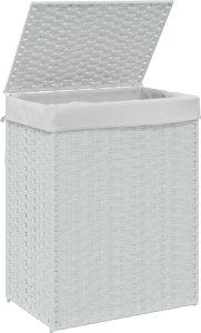 vidaXL Kosz na pranie z pokrywą, biały, 46x33x60 cm, polirattan 4