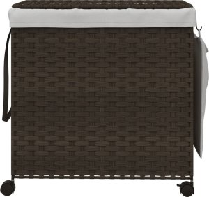vidaXL Kosz na pranie z kółkami, ciemny brąz, 60x35x60,5 cm, rattan 3