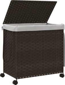vidaXL Kosz na pranie z kółkami, ciemny brąz, 60x35x60,5 cm, rattan 4