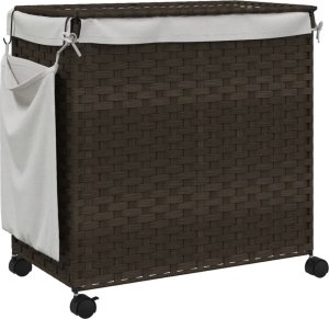 vidaXL Kosz na pranie z kółkami, ciemny brąz, 60x35x60,5 cm, rattan 6