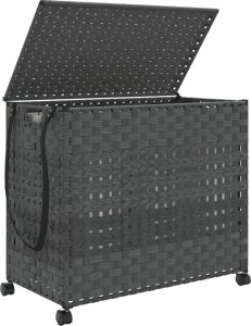 vidaXL Kosz na pranie z kółkami, szary, 66x35x60 cm, rattan 4