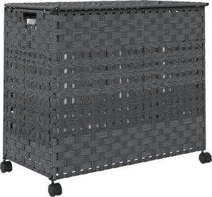 vidaXL Kosz na pranie z kółkami, szary, 66x35x60 cm, rattan 6