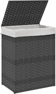 vidaXL Kosz na pranie z pokrywą, szary, 46x33x60 cm, polirattan 4