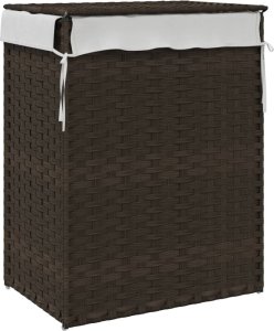vidaXL Kosz na pranie z pokrywą, ciemny brąz, 46x33x60 cm, polirattan 6
