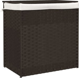 vidaXL Kosz na pranie, 2 komory, ciemny brąz, 53x35x57 cm, polirattan 2