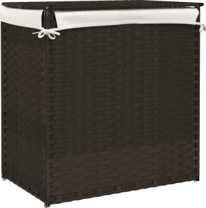 vidaXL Kosz na pranie, 2 komory, ciemny brąz, 53x35x57 cm, polirattan 6