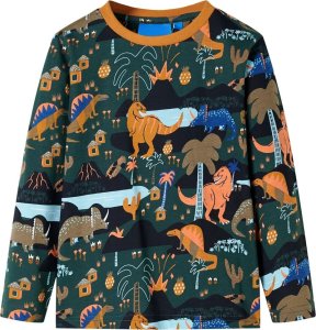 vidaXL Piżama dziecięca z długimi rękawami, w dinozaury, ciemnozielona, 92 2