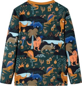 vidaXL Piżama dziecięca z długimi rękawami, w dinozaury, ciemnozielona, 92 3