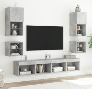 vidaXL vidaXL Ścienna szafka TV z LED, szarość betonu, 30x28,5x30 cm 5