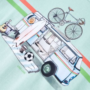 vidaXL Koszulka dziecięca z nadrukiem busa, jasnomiętowa, 140 4