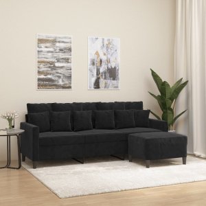 vidaXL vidaXL 3-osobowa sofa z podnóżkiem, czarna, 180 cm, aksamit 1