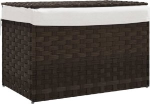 vidaXL Kosz na pranie z pokrywą, ciemny brąz, 55,5x35x34cm, polirattan 2