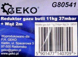 Geko Reduktor gazu butli 11kg 37mbar+ Wąż 2m (20) 12
