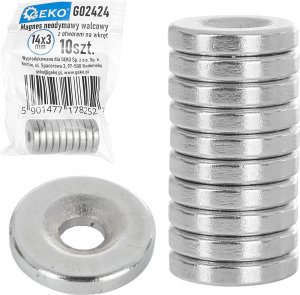 Geko Magnes neodymowy walcowy z otworem na wkręt 14x3mm (10) 1