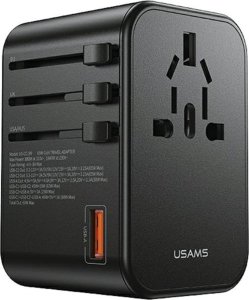 Ładowarka Usams USAMS Adapter siec 1xUSB+2xUSB-C T62 65W 4w1 US/AU/EU/UK czarny/black CC199TC01 (US-CC199) Univesal Travel Charger 1