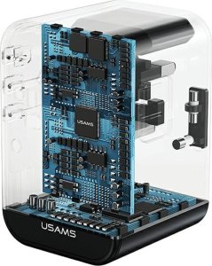 Ładowarka Usams USAMS Adapter siec 1xUSB+2xUSB-C T62 65W 4w1 US/AU/EU/UK czarny/black CC199TC01 (US-CC199) Univesal Travel Charger 5