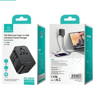Ładowarka Usams USAMS Adapter siec 1xUSB+2xUSB-C T62 65W 4w1 US/AU/EU/UK czarny/black CC199TC01 (US-CC199) Univesal Travel Charger 8