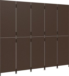 vidaXL Parawan 5-panelowy, brązowy, polirattan 4