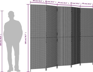 vidaXL Parawan 5-panelowy, brązowy, polirattan 9