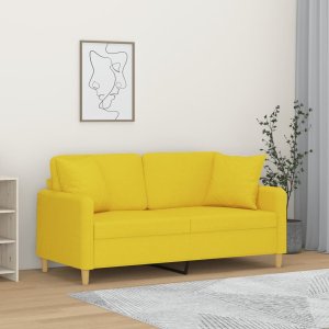 vidaXL vidaXL 2-osobowa sofa z poduszkami, jasnożółta, 140 cm, tkanina 1