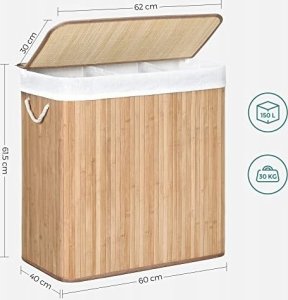 Kosz na pranie Songmics bambusowy z 3 przegrodami (LCB091N01) 5