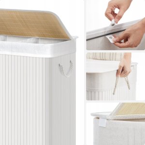 Kosz na pranie Songmics Kosz Na Pranie Z 3 Sekcjami, Zatrzaskową Pokrywką I Uchwytami, Składany 150 L, Do Pralni, Sypialni, Łazienki, Biały Lcb091w01 Lu 6