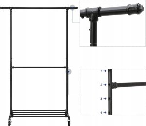 Songmics Przemysłowy Wieszak Na Ubrania Na Kółkach, Maksymalne Obciążenie 110 Kg, Podwójny Drążek Do Wieszania Odzieży, Wytrzymały Ekspoz 14